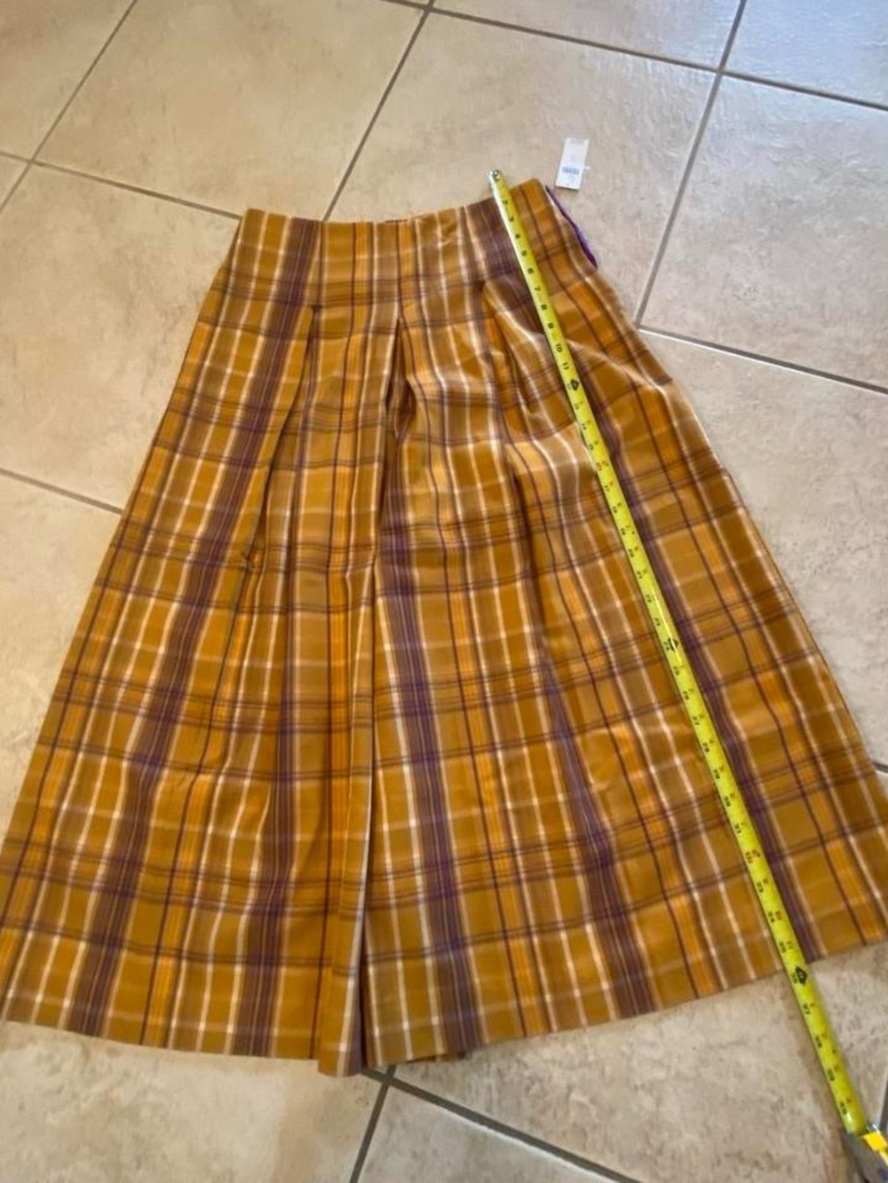 Maeve Wide-Leg culottes Pants in Mustard and Purple plaid - Picture 2 of 8